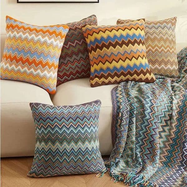 Cover Knitted Cushion Soft Boho Orange Green Flocking Pillow Case 45cm*45cm for Home Decoration Living Bed Room 45cm*45cm