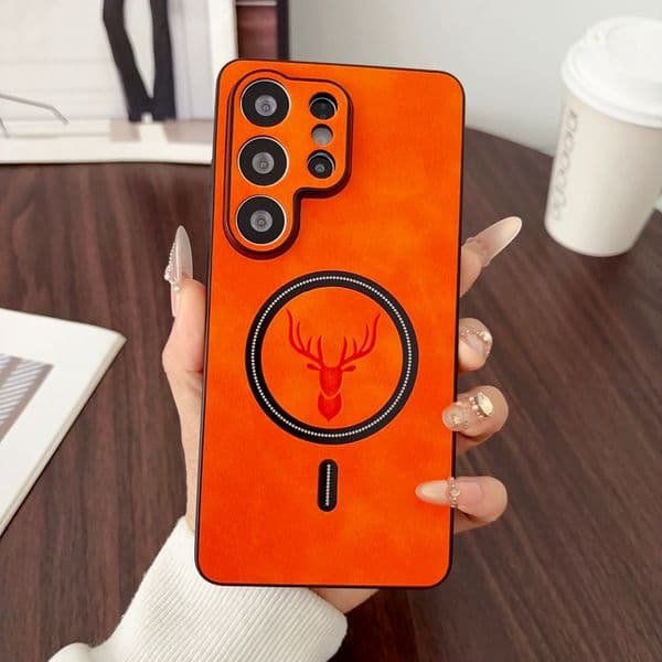 S26 Magnet Wireless Charging Phone Cases For Iphone 17 Air 16 Plus 15 Pro Max 14 13 12 11 Samsung S25 Edge S24 FE Ultra Deer Head PU Leather TPU Fine Hole