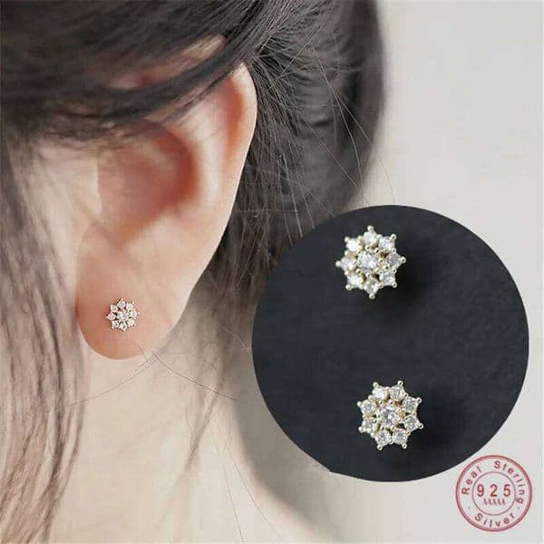 925 Sterling Silver Korean Simple Pav Crystal Snowflake Stud Earrings Women Sweet and Romantic 14k Gold Plating Jewelry Gift H260309