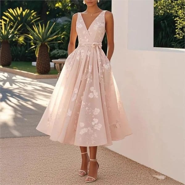 Summer Elegant Evening Party Dress Sexy V-neck Sleeveless Lace-up Chic Pleated Dresses Boho Womens A-Line Prom Dress Robe 260305