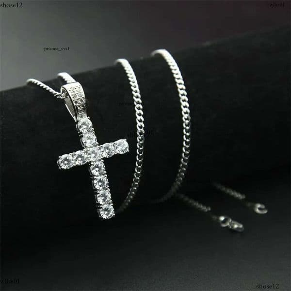 New Cross Personalized Side Glow Set Pendant Necklace Cuban Chain Hip Hop Personality necklace jewelry Moissanite dia gold Sterling Sier