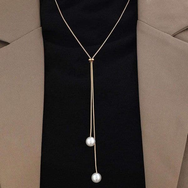 Minimalist Temperament Long Pull-out Adjustable Pearl Tassel Pendant Y-shaped Necklace for Women Collar Chain Jewelry Gift