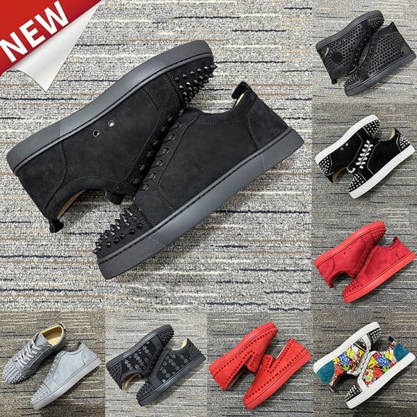 Designer hig redbottomshoes men Dress Shoes Men Casual Shoes Bottoms Sneakers Glitter Grey Rivets Leather Suede Women Fashion Luxury classic Outdoor Loafers Shoes