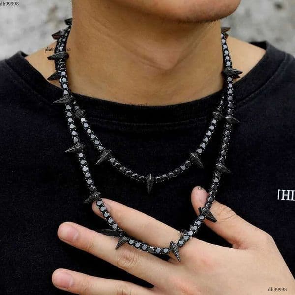 Luster Fine Sterling Sier 5mm Synthetic Dias Chain Wakanda Panther Style Round Black Moissanite Necklace