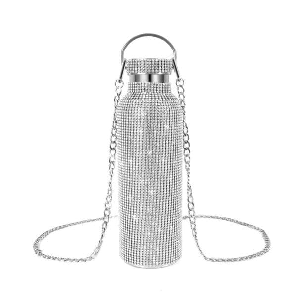 500ml/750ml Luxurious Diamond Thermos with Chain Flask Vacuum Cup Stainless Steel Water Kettle Girls Women Gift Bottle 26W0309