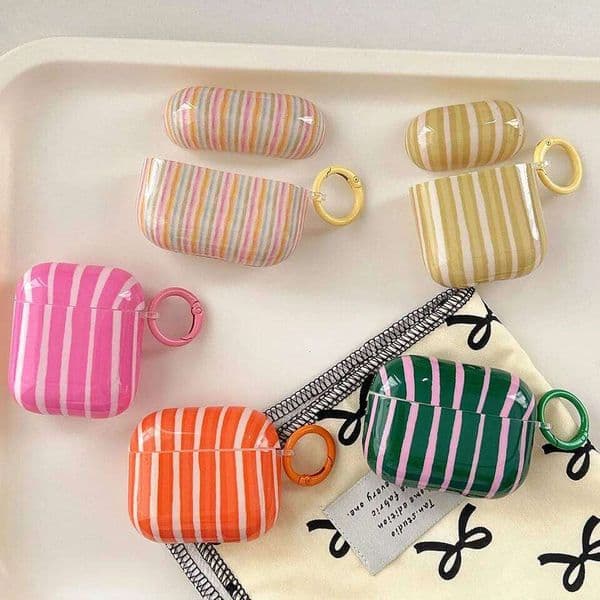 Summer Dopamine Simple Color Collision Stripes Splicing Soft Earphone Case 4 2024 Cover For AirPods 1 3 Pro 2 2nd 26Y0309