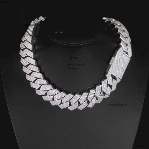 Designer necklace Fine Jewelry 22mm Iced Prong Link Chain Sier Plated 3 ROW Dia Cuban Chains Hip Hop Necklace thumbnail 2