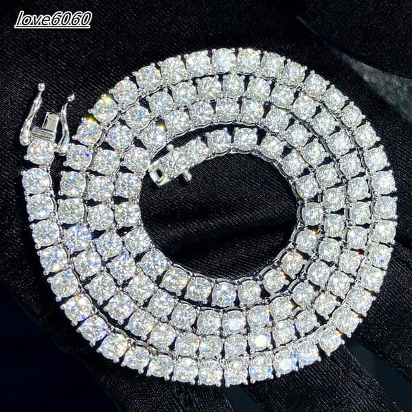 Fast Shipped Hip Hop Style 925 Sterling Silver Tennis Chain Necklace Women Iced VVS1 Moissanite Diamond Choker 3 4 5MM for Men