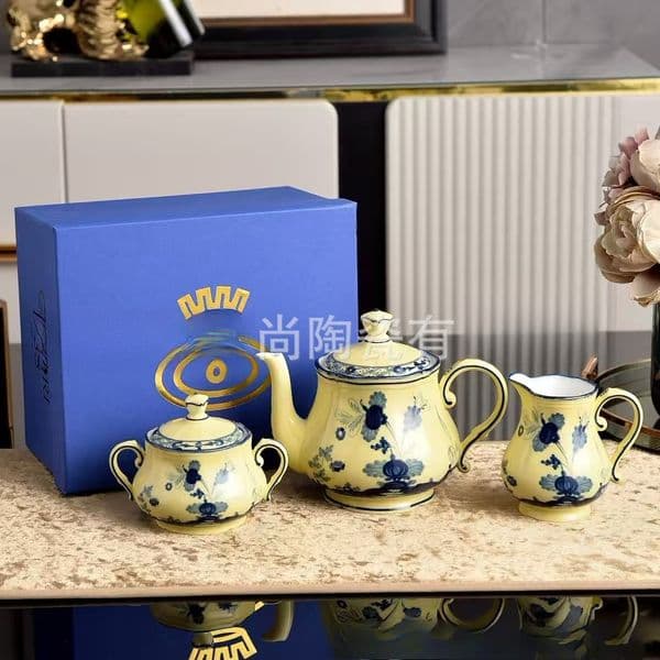 Italy 1735 Italian Oriental Series Ink Creative Ceramic Teapot, Sugar Bowl, and Milk Jug Set for Afternoon Tea