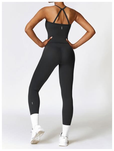 a8519 Women Yoga Outfit Suits Pants+Vest Tshirt Sport Gym Running Pilates Trousers Tops Elastic High Waist Close-Fitting Sportwear