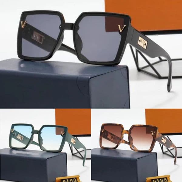 Luxury Designer Monogram Pattern Square Frame Sunglasses UV400 Protection Vintage Retro Eyewear for Men Women with Box