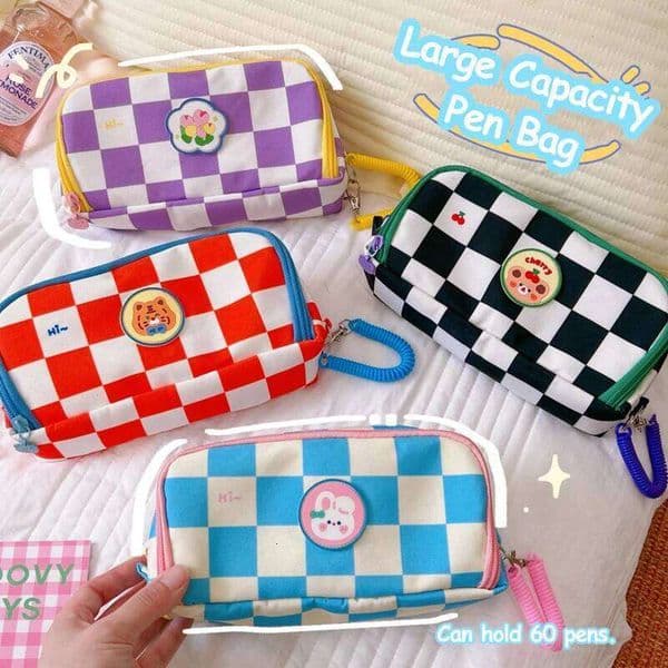 Large Capacity Bag Black White Checker Color Kawaii Pencil Case Cute Pouch Korean Stationery School Supplies for Students 26Y0310