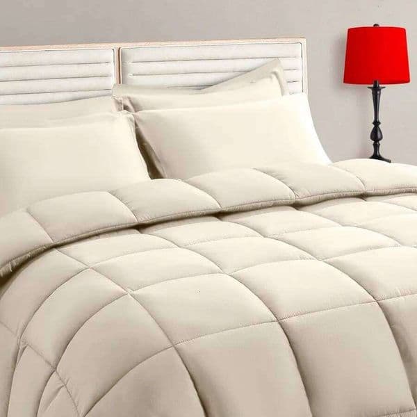 Light Beige Full Size Comforter Set - 7 Pieces Bed in a Bag Bedding with All Season Soft Quilted Warm Fluffy Reversible Comfort L260601