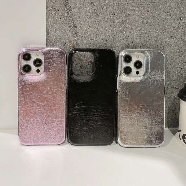 Suitable for Apple iPhone 15 Pro Max High-end Silver Wrinkle Phone Case 16 Protective Cover 12
