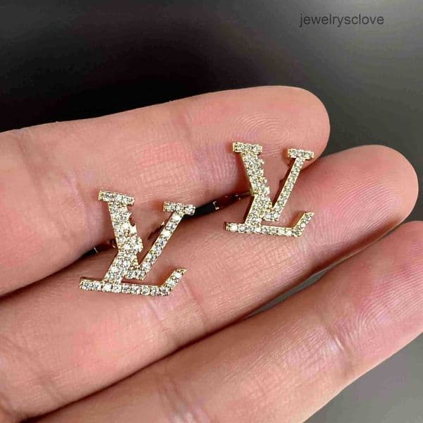 diamond micro inlay Full V stud Women girls 18K gold silver Fashion Earrings Designer Studs Top Quality Engagement wedding Earring For Lady Wholesale