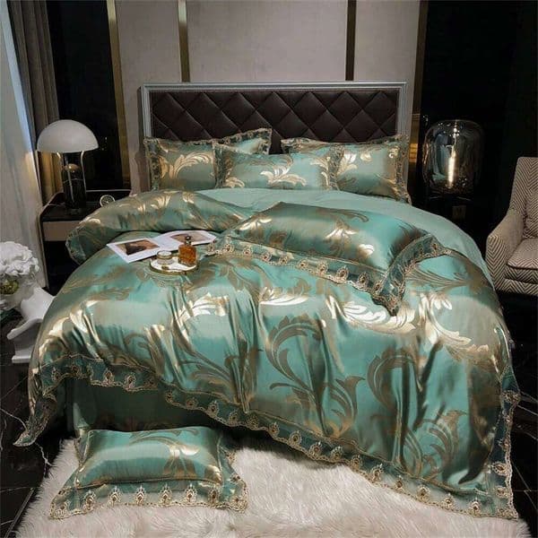 Jacquard Weave Sateen Lace Bedding Natural Comforter Satin Soft Luxury Four Pieces Set Home Duvet Cover Bed Sheet Pillowcase L260601