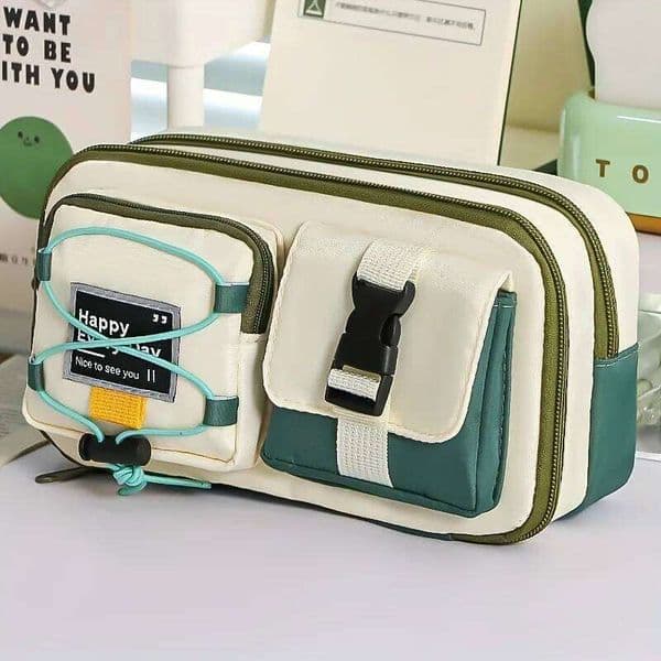 1PC Large Capacity Oxford Fabric Pencil Case, Multi-Compartment Organizer for Pens, Markers, Makeup & Travel Essentials 26Y0310