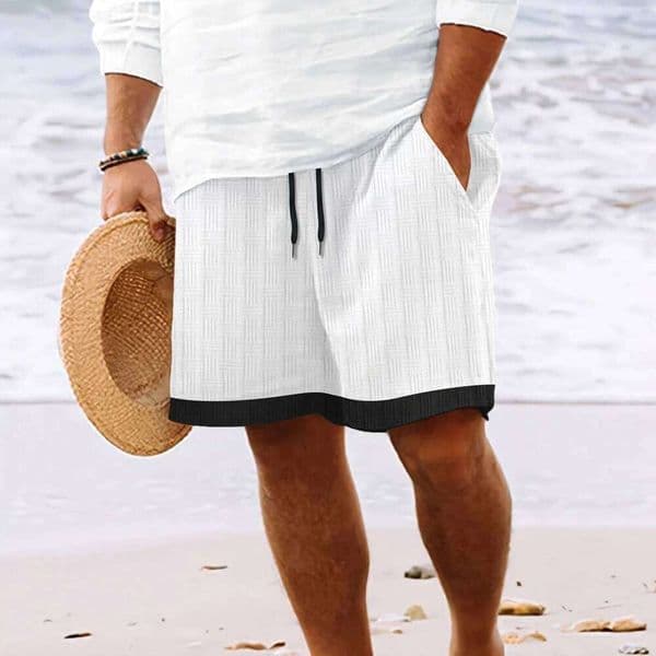 2025 Fashion New men's Hawaiian beach style everyday casual solid-color jacquard lace-up comfortable and breathable shorts S26