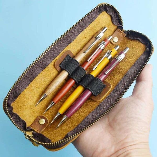 Nature Cowhide Pencil Case Zipper Pen Holder Organizer Protection Bag Handmade Genuine Leather Pencilcase Office School Supplies 26Y0310