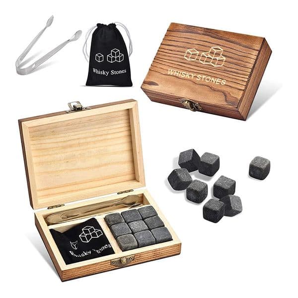 9 PCS Whisky Ice Stones Reusable Ice Cubes Bar Tools Whiskey Cooling Ice Stones Gifts For Whisky Lovers Stone Wooden Box Set 260304