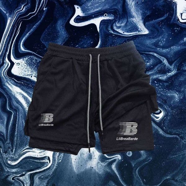 Printed 2-in-1 men's shorts, gym workout running shorts with phone pocket, towel loop, sports sportswear L260310