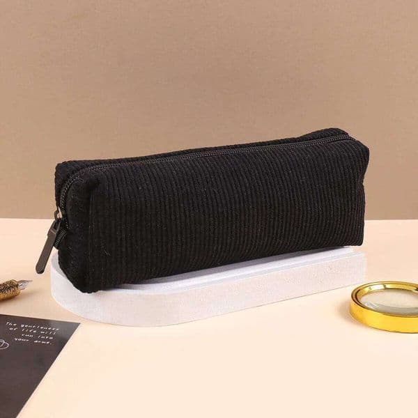 Corduroy Vintage Pencil Case, Large Capacity Aesthetic Pen Holder, Zippered Desktop Stationery Organizer for School Students 26Y0310