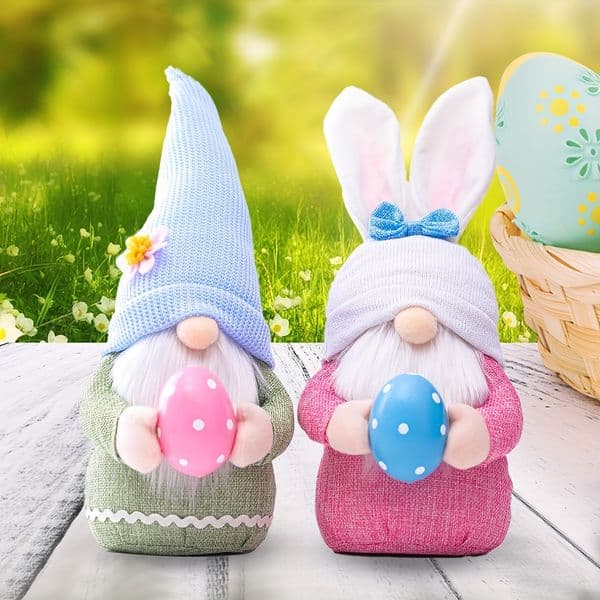Easter Pink Ears Rabbit Dwarf Doll Elf Figure Ornament Home Decor Scene Decoration Household Ornament