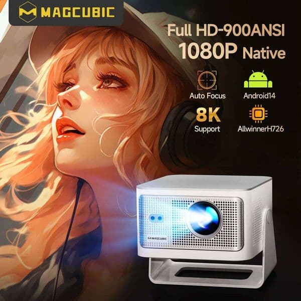 Magcubic Auto Focus Android14 4K Projector 900ANSI 8K Native 1080P HY350Max With Wifi6 BT5.4 16G Allwinner H726 Portable Outdoor 26Y0310