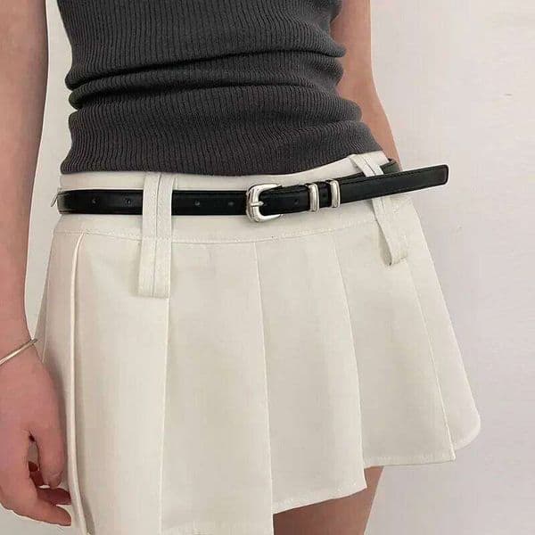 Woman's Fashionable Black Simple Thin PU Trousers Skirt Versatile Belts Student's Casual Belt H260310