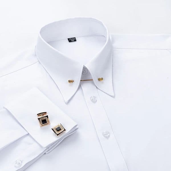 Embroidered French Cufflinks Mens Long-Sleeve Shirt with Collar Pins Big Collar Dress Shirt for Business Formal Wear Gentlema 260310