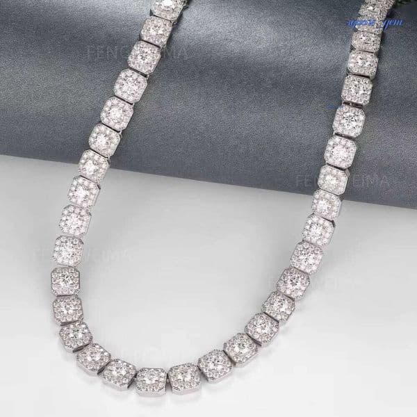 10Mm/12Mm Hip Hop Jewelry Rock Sugar Moissanite Necklace 925 Silver Chain