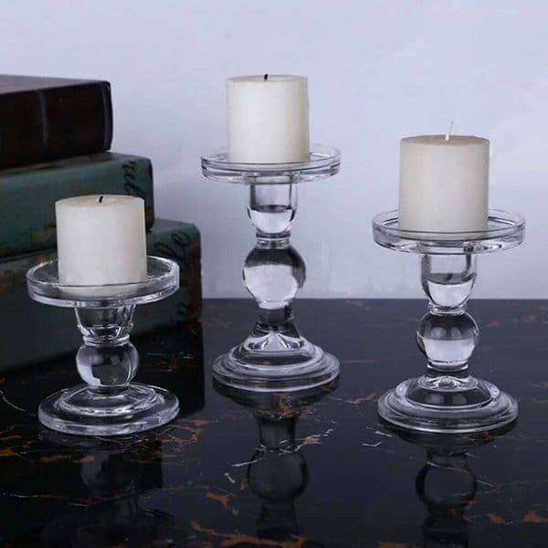 Transparent Glass Candlestick Holders, Crystal Candle Holders Pillar Stand, Gift for Birthday Christmas, Wedding Home Decor S26