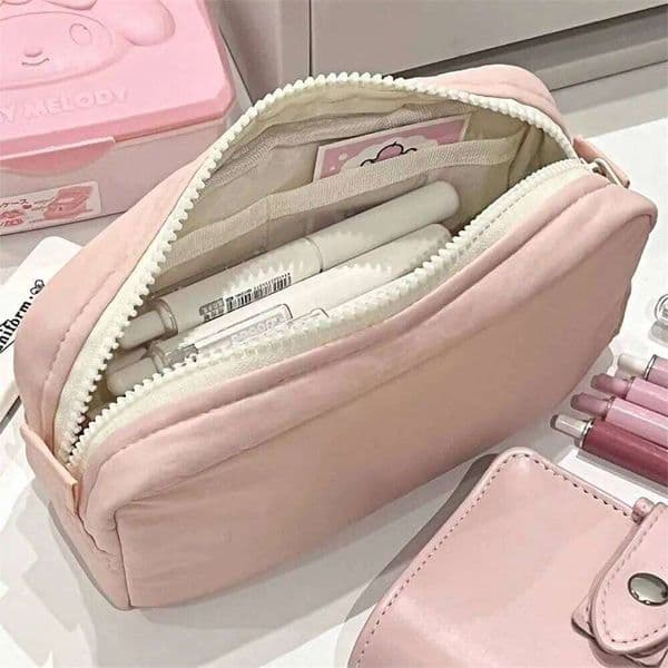 High Quality Solid Color Pen Large Capacity Zipper Design Pencil Case Portable Stationery Bag Students Gift 26Y0310