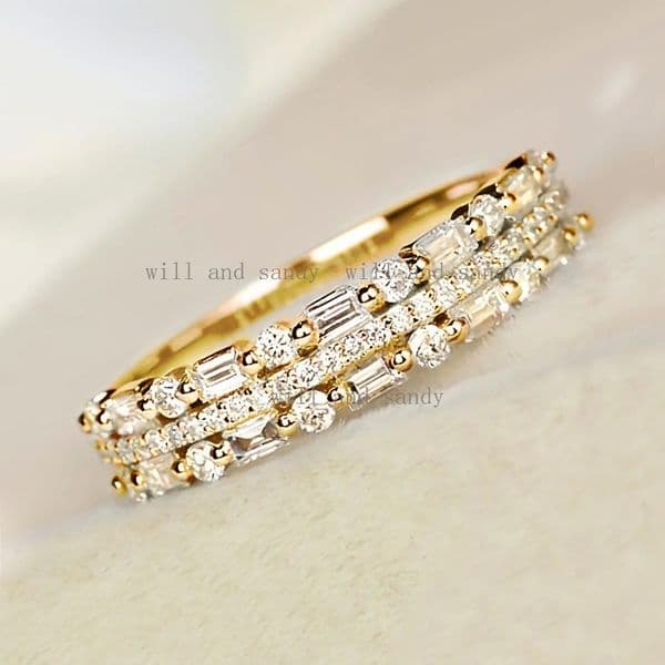 Emerald Cut Moissanite Wedding Promise Band Sterling Silver Baguette Moissanite Band Rings Designer Jewelry for Women Engagement Ring Mother Day Gift