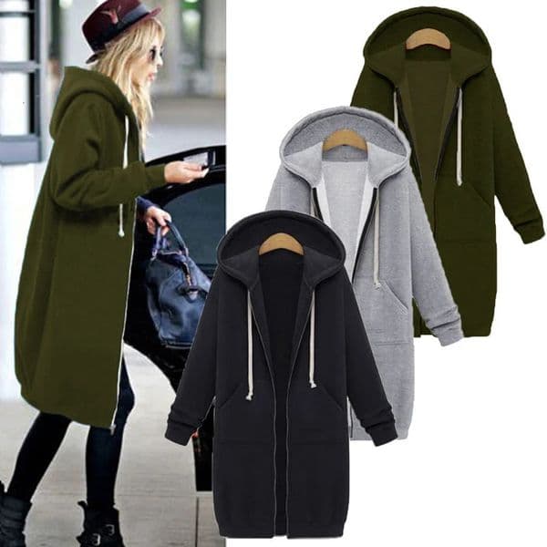 Womens Autumn Winter ThickenHoodies Parkas Loose Hooded Jackets Zipper Pocket Plus Size Sweatshirt Sports Dresses Outwear 260310
