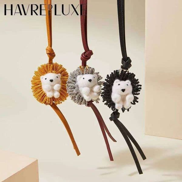 leather Cute bag charm Hedgehog Charm Wool Felt Pendant Key Chain Diy Bag Accessories H260310