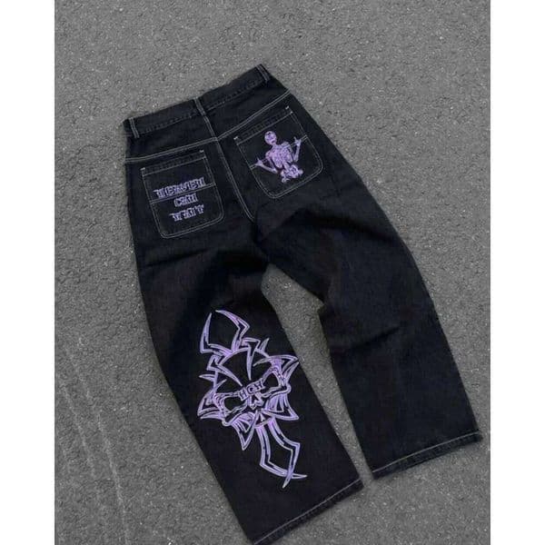 New Baggy Casual Wide Leg Street Retro Hip Hop Print Jeans Trend Fashion Black High-waist Jean Y2k Men Clothing 2023 C260310
