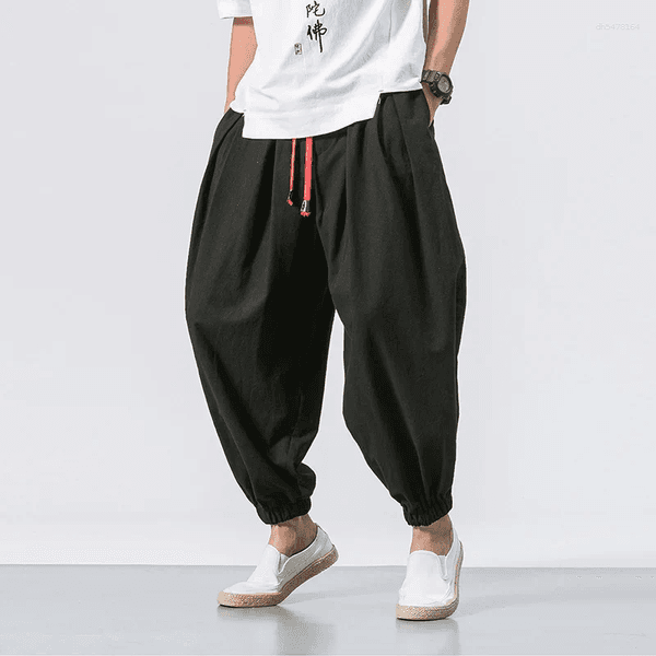 mens pants 2026 trendy men harem loose oversized style cotton and linen high quality jogger sweatpants casual male trousers