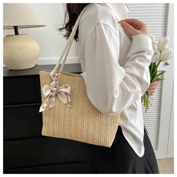 New Summer Straw Bag Shoulder Bag Women Large Capacity Commuting Bag Trendy Tote Bag H260310