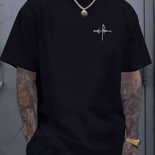 2026 Spring New Style Men's Pure Cotton Casual Sport Loose Large-Sized Letter Print Comfortable Round-neck Short-Sleeve T-shirt Z260310