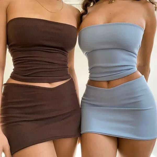 Hawthaw Women 2024 Summer Tube Tops Mini Skirts Party Club Two Piece Matching Sets Vacation Outfits Wholesale Items For Business 260310