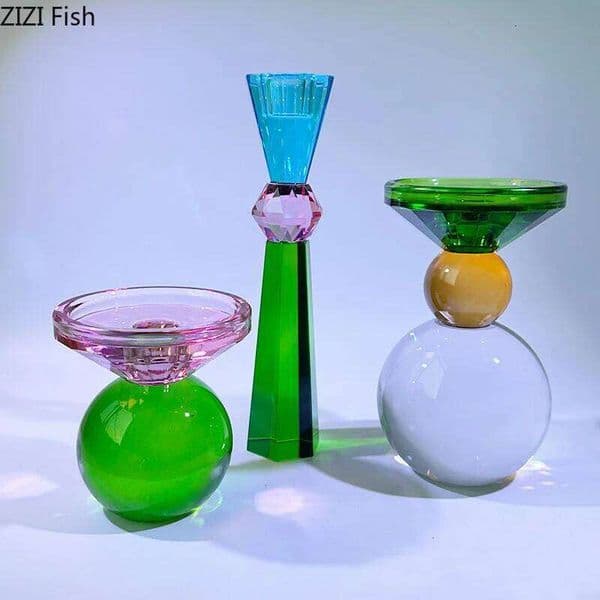 Colorful Crystal Holders Desk Decoration Romantic Candlestick Wax Melt Burner Transparent Candle Stand Modern Home Decor S26
