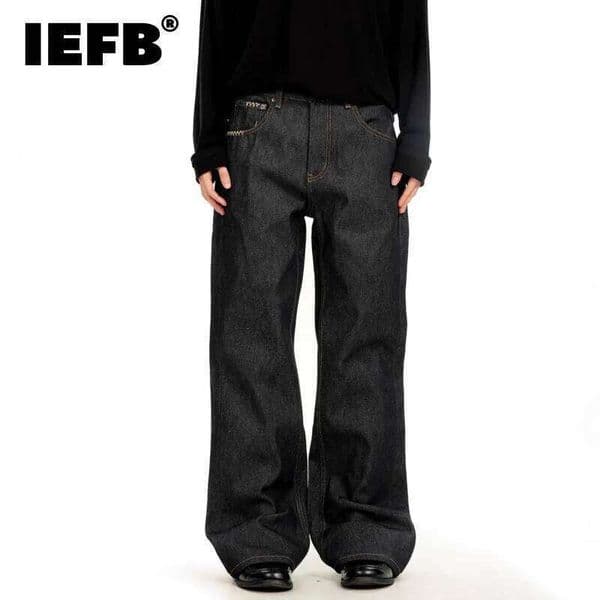 IEFB American Retro Distressed Washed Men's Jeans Solid Color Versatile Full Length Straight-leg Pants 2026 Spring New 9X2103 C260310