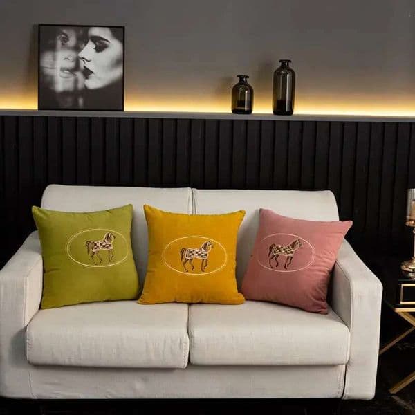 Designer Light Luxury Orange Cushion Covers Nordic Minimalist Embroidered Horse Pattern Lumbar Pillow For Living Room X Inches Cm Bazaarlife