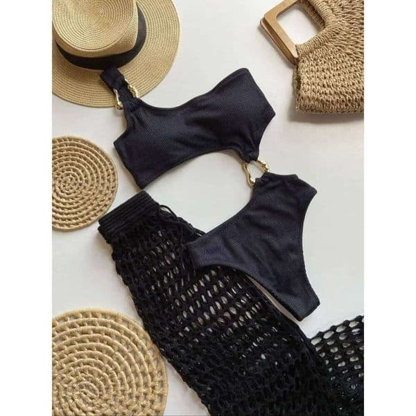 Women's Piece Swimsuit Ring Out Front High Cut Cheeky Bathing Suit Swimwear One Shoulder Ribbed Monokini H260309