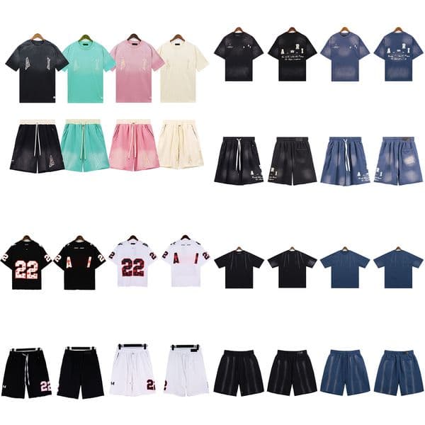 Designer Mens Tracksuit Letter Print Vintage Washed T Shirt and Shorts Set Summer Casual Loose Short Sve Shirts Cotton Basketball Shorts Men L260425