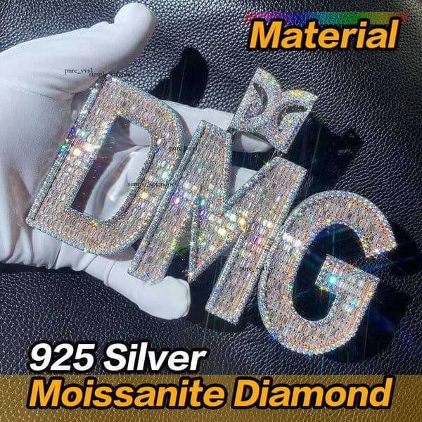 Custom Moissanite Passes Tester Vvs Hiphop Jewelry 925 Sterling Silver Iced Out Letter Pendant Necklace Men