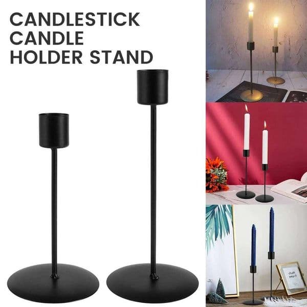 2Pcs Black Metal Candlestick Taper Decorative Candle Holder for Wedding Dinning Anniversary Table Centerpieces S26