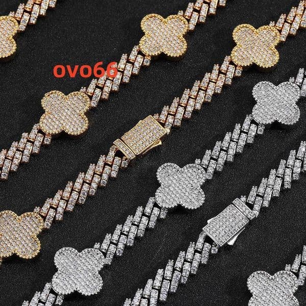 Hip Hop Clover Iced Out CZ Zircon Tennis Chain Waterproof Anti Non Tarnish Free Fashion Jewelry Necklace for Men Wholesale 2025