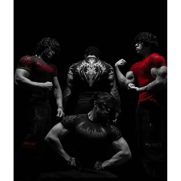 Compression T-shirt Gothic Metal Print Men Women Punk Streetwear Short Sleeve Fitness Top Slim Fit Y2k Aesthetic Unisex Gym Tee Z260310